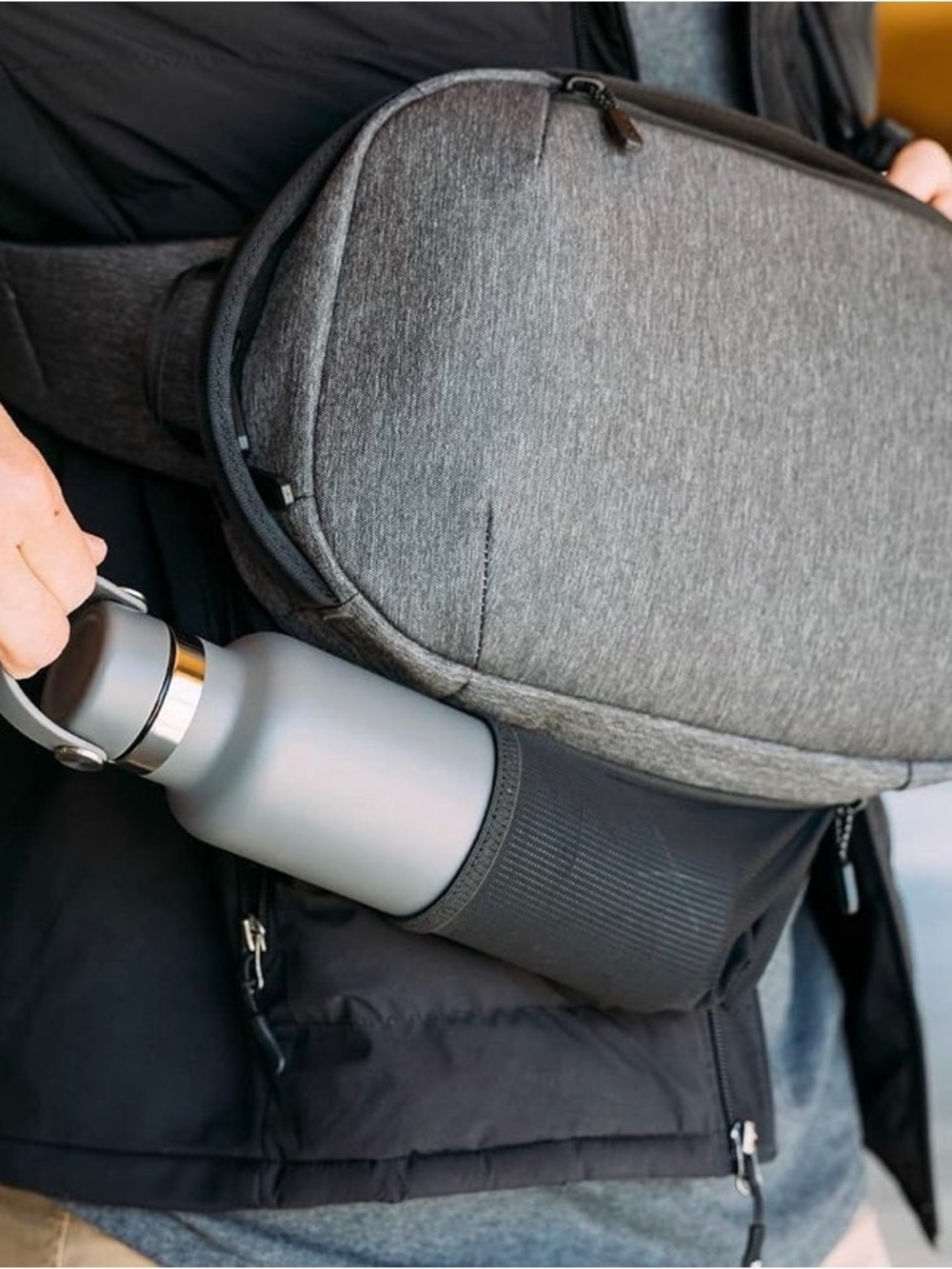 Gray Sling Bag for Men - Compact Crossbody - Picture 2 of 3